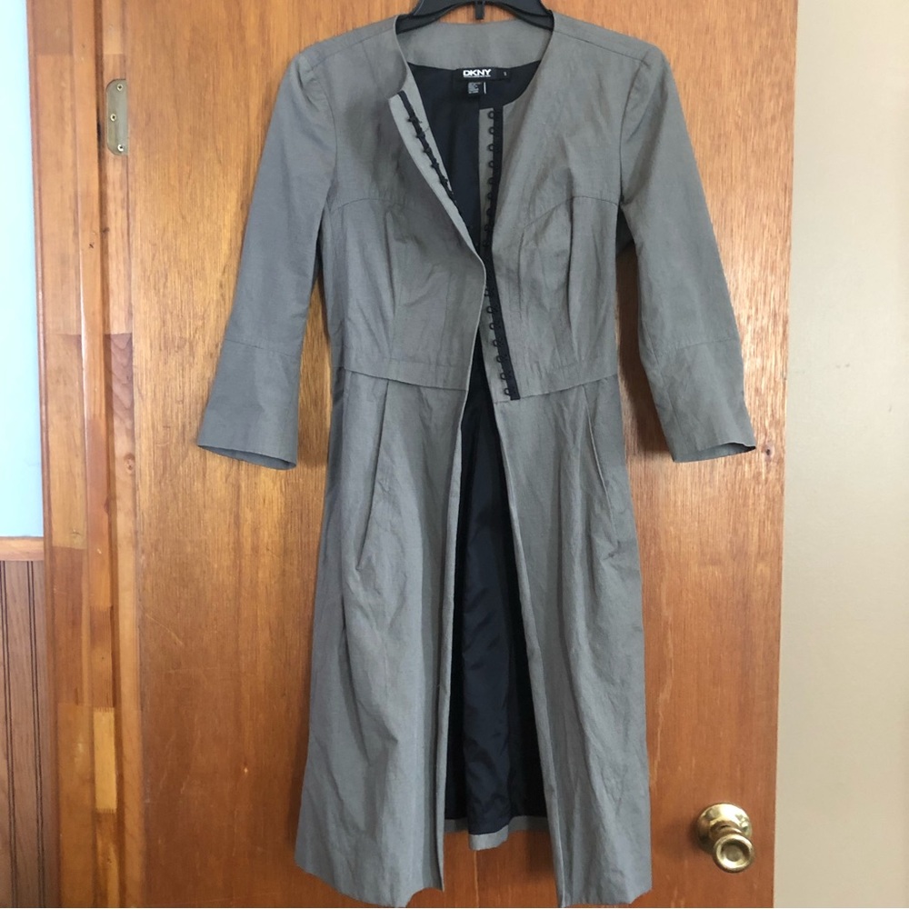 DKNY Gray Open-Front Long Trench Coat